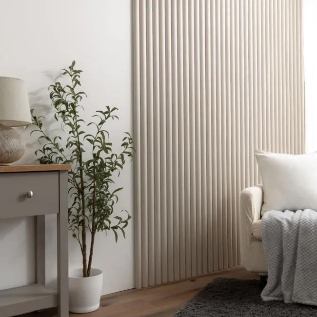 Trepanel Design® Light Oak on Antique White Felt Curve Acoustic Wood Slat Panels
