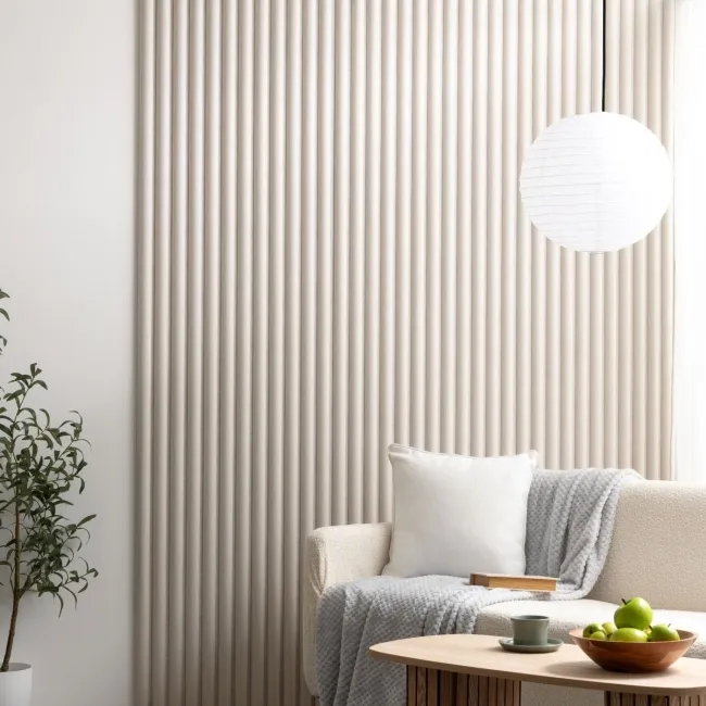Trepanel Design® Light Oak on Antique White Felt Curve Acoustic Wood Slat Panels
