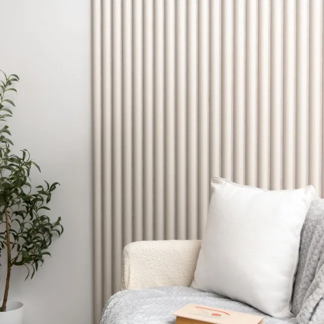 Trepanel Design® Light Oak on Antique White Felt Curve Acoustic Wood Slat Panels