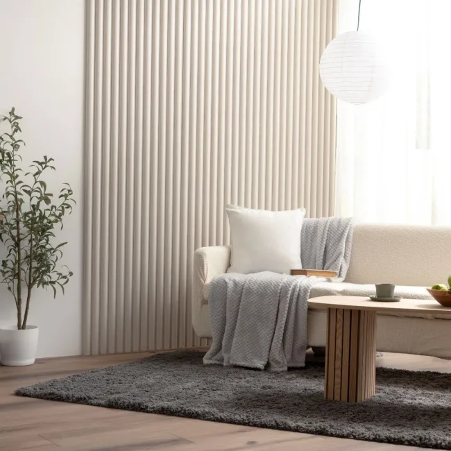 Trepanel Design® Light Oak on Antique White Felt Curve Acoustic Wood Slat Panels