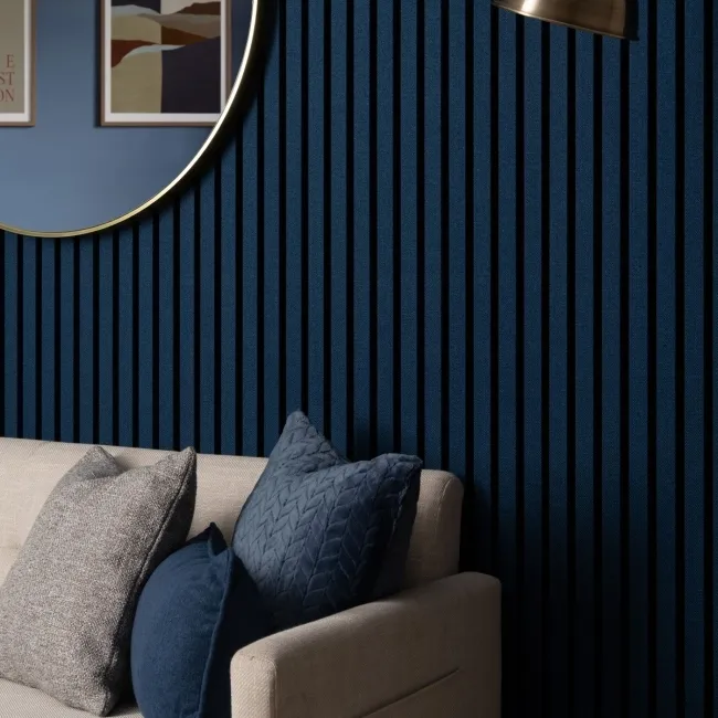 Trepanel® Texture Denim Blue Herringbone Acoustic Wood & Felt Slat Panels