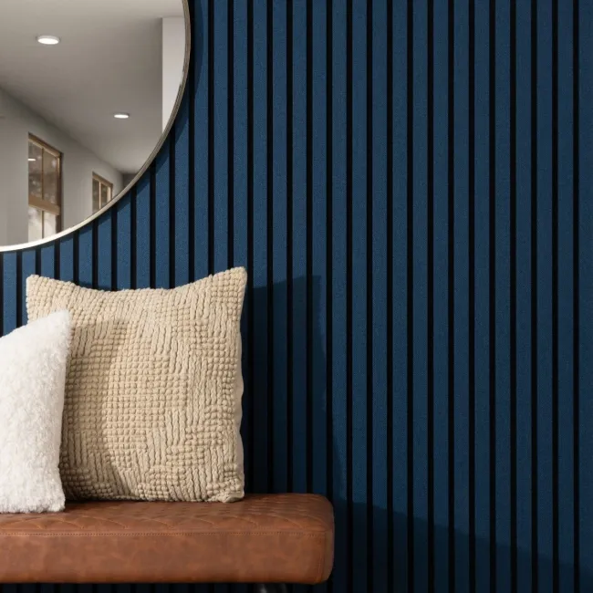 Trepanel® Texture Denim Blue Herringbone Acoustic Wood & Felt Slat Panels