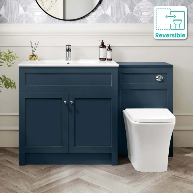 Navy Blue Vanity & Houston Toilet 1300mm Chrome Handles