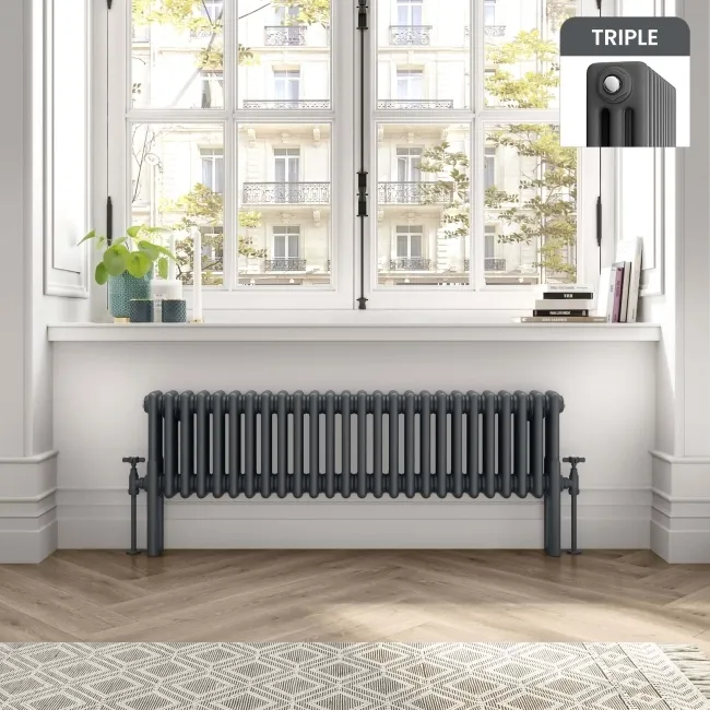 Athens Anthracite Triple Column Radiator | Horizontal