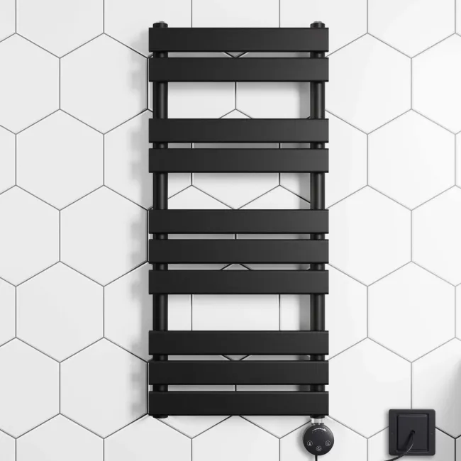 Santorini Heated Towel Rail Matt Black Flat Panel Electric