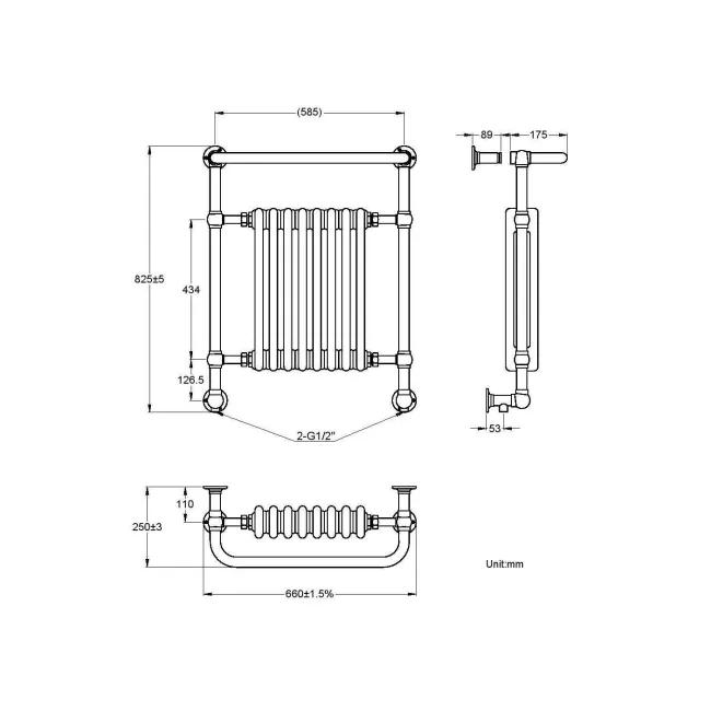 Gibraltar Wall Hung Large Traditional Heated Towel Radiator