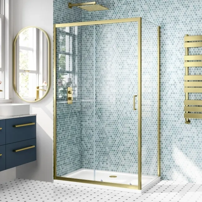 London Brushed Brass 6mm Sliding Shower Enclosure 1100x760mm