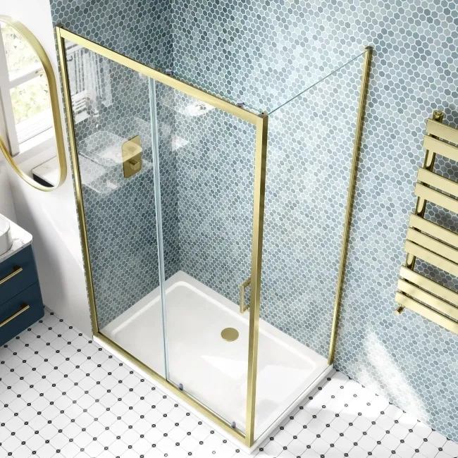 London Brushed Brass 6mm Sliding Shower Enclosure 1100x760mm