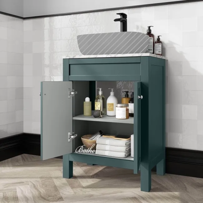 Bermuda Midnight Green Cabinet with Marble Top 600mm - Excludes Counter Top Basin