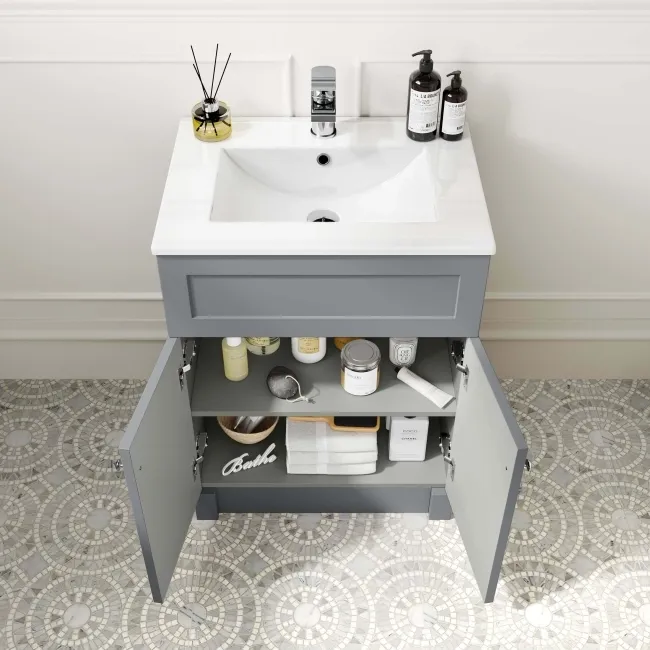 Milos Fog Grey Combination Vanity Basin and Miami Toilet 1100mm - Chrome Handles