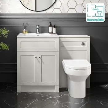 Milos Cotton White Combination Vanity Basin and Miami Toilet 1100mm - Chrome Handles
