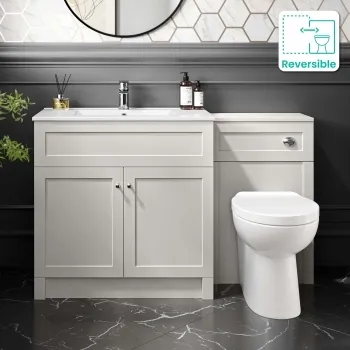 Milos Cotton White Combination Vanity Basin and Austin Toilet 1300mm - Chrome Handles