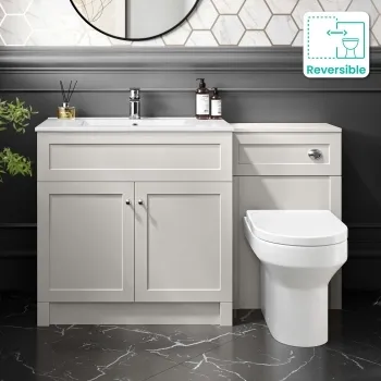 Milos Cotton White Combination Vanity Basin and Miami Toilet 1300mm - Chrome Handles