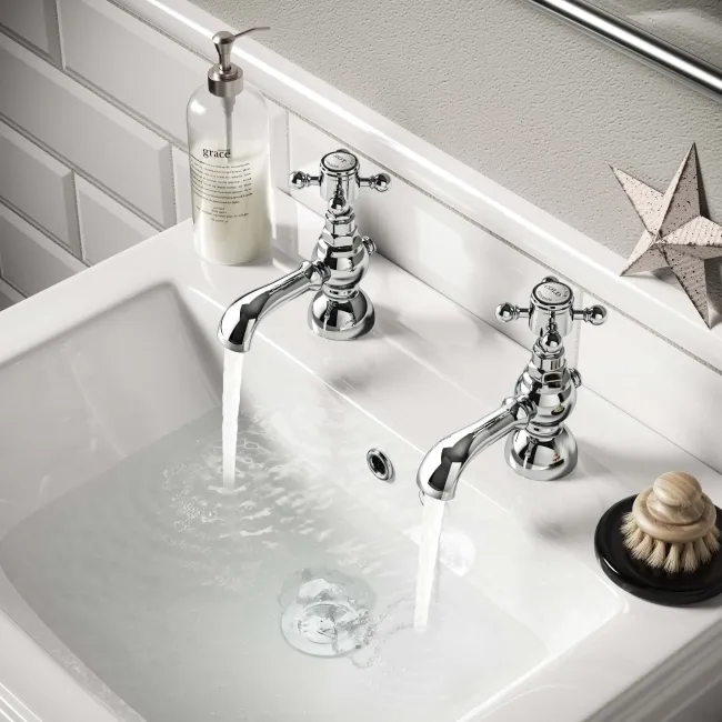 Tweed Traditional Hot & Cold Basin Taps | Chrome | Bathroom Mountain
