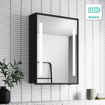 Mia Battery Operated Black Framed LED Mirror Cabinet | 610x450mm