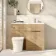 Havana Fluted Country Oak Combination Vanity Basin and Tucson Toilet 1100mm - Brushed Brass Accents - Right Handed
