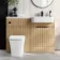 Sicily Fluted Country Oak Combination Vanity Basin and Houston Toilet 1200mm - Black Accents - Right Handed