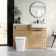 Sicily Fluted Country Oak Combination Vanity Basin and Houston Toilet 1200mm - Black Accents - Right Handed