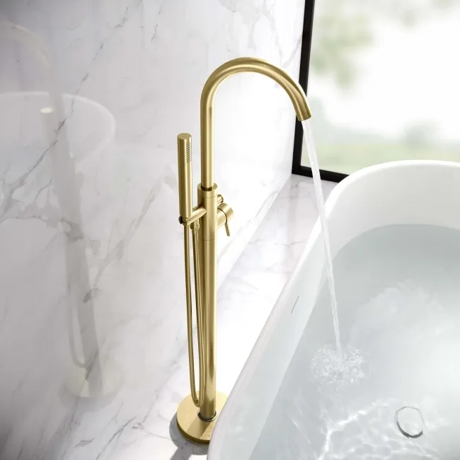Trent Brushed Brass Freestanding Bath Shower Mixer Tap