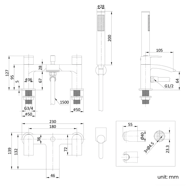 Spey Matt Black Bath Filler & Handheld Shower