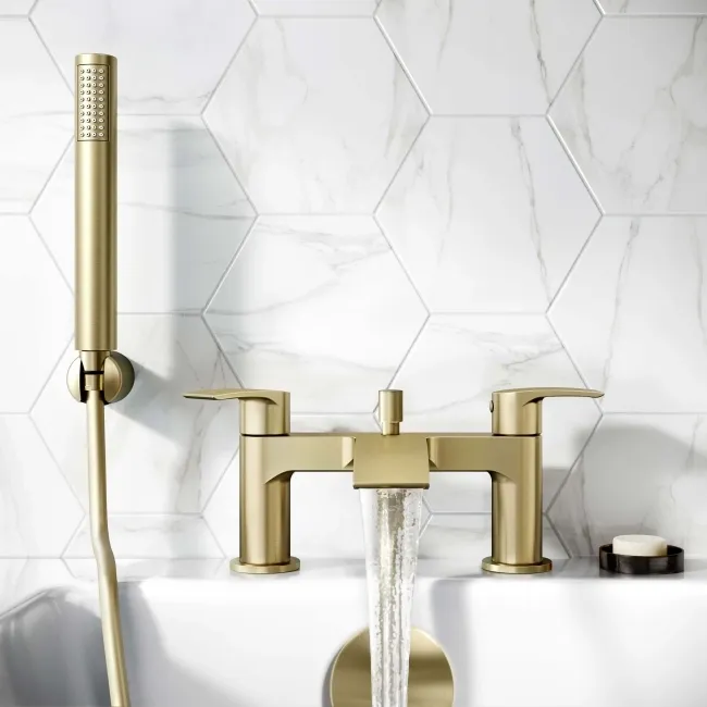 Spey Brushed Brass Bath Filler & Handheld Shower