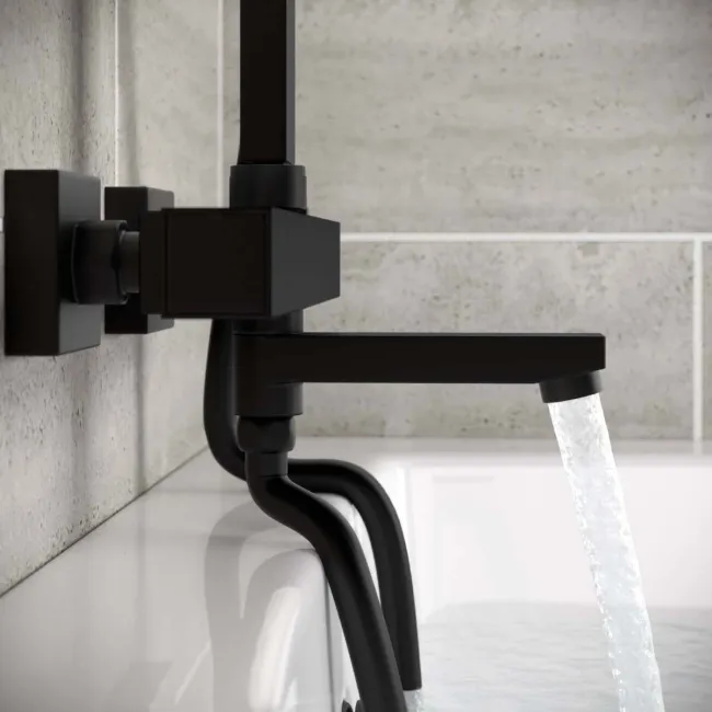 Galway Square Matt Black Thermostatic Bath Filler Shower Set