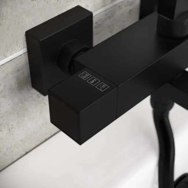 Galway Square Matt Black Thermostatic Bath Filler Shower Set