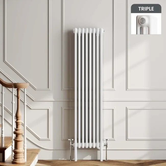 Athens White Triple Column Vertical Traditional Radiator 1500x380mm