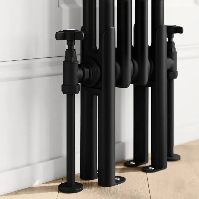 Athens Matt Black Double Column Vertical Traditional Radiator 1500x200mm