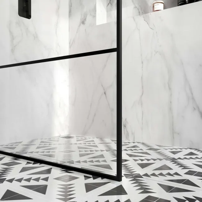 Munich Matt Black Grid Easy Clean 8mm Wet Room Shower Glass Panel 1200mm