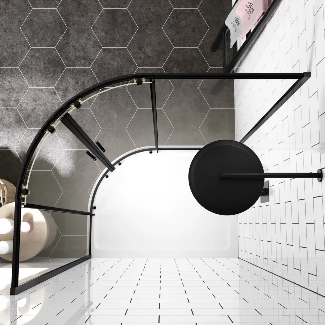 London Matt Black 6mm Offset Quadrant Shower Enclosure 1200x900mm