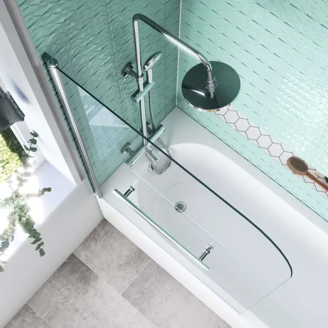 Geneva Easy Clean 6mm Bath Screen with Towel Rail - 800mm