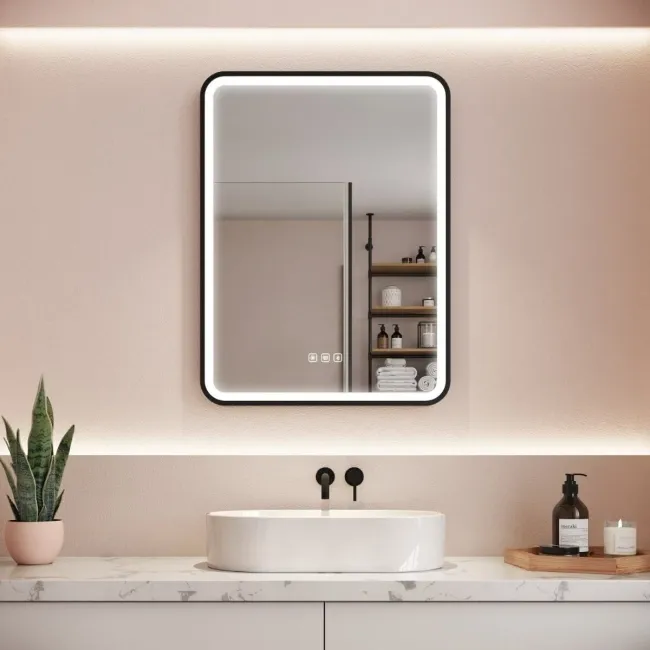 Olivia Black Framed Illuminated LED Mirror With BLUETOOTH Speaker 800x600mm