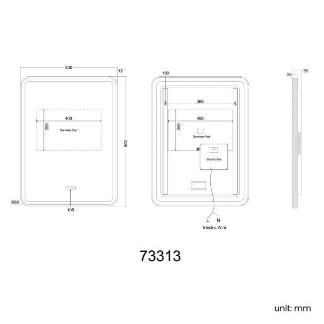 Olivia Black Framed Illuminated LED Mirror With BLUETOOTH Speaker 800x600mm
