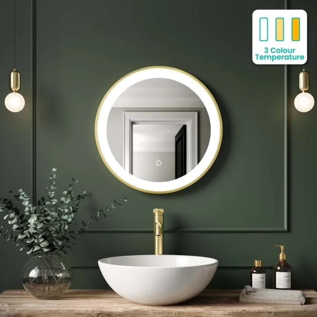  Delilah Brushed Brass Round Illuminated LED Mirror 500mm 