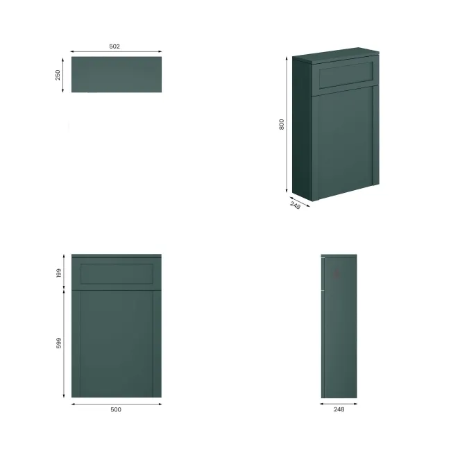 Midnight Green Slimline Back To Wall Toilet Unit 500mm