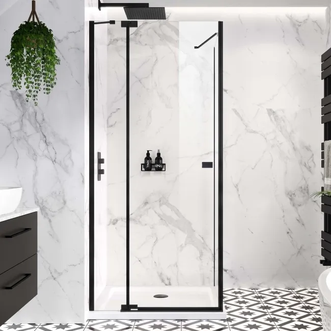 Vienna Matt Black Easy Clean 8mm Hinged Shower Enclosure 800x800mm