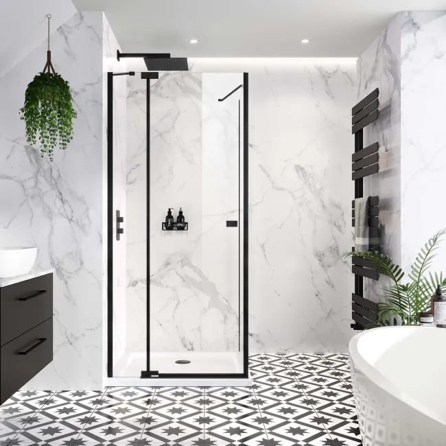 Vienna Matt Black Easy Clean 8mm Hinged Shower Enclosure 800x800mm