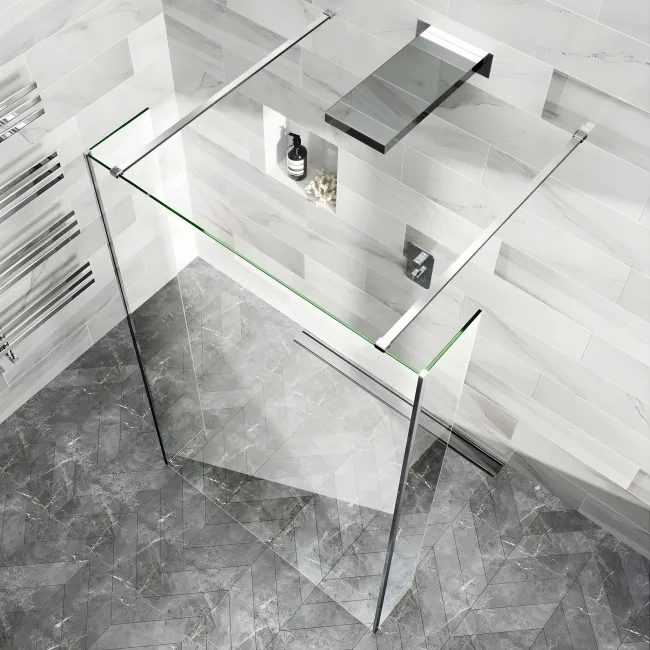 Copenhagen Easy Clean 8mm Walk Through Wet Room Shower Glass Panel 1200mm & 250mm Return Panel