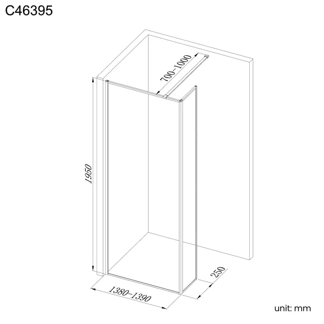 Munich Brushed Brass Framed 8mm Wet Room Shower Glass 1400mm & 250mm Return Panel