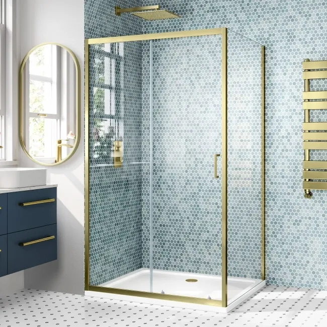 London Brushed Brass 6mm Sliding Shower Enclosure 1100x900mm
