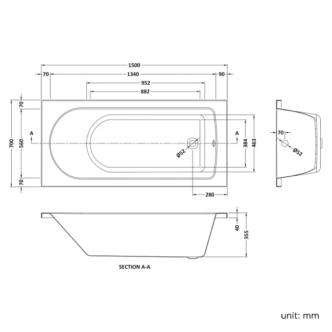 Stafford 1500x700 Shower Bath & 4mm Screen