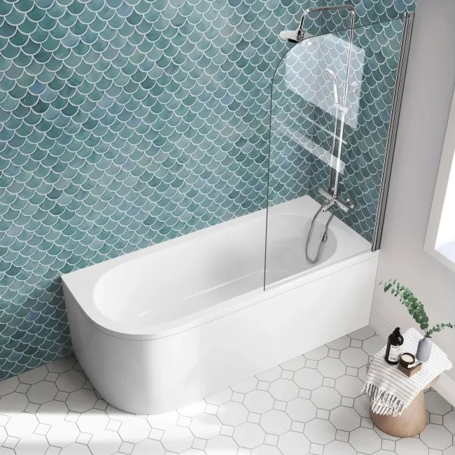 Oakham 1700 Space Saving Shower Bath & 6mm Easy Clean Screen- Right Handed