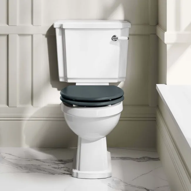 Hudson Traditional Close Coupled Toilet With Inky Blue Wooden Seat