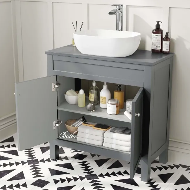 Bermuda Dove Grey Vanity With Curved Counter Top Basin 800mm