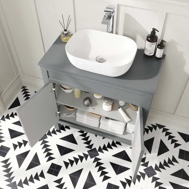 Bermuda Dove Grey Vanity With Curved Counter Top Basin 800mm