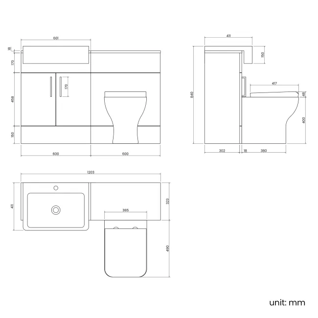 Harper Gloss White Combination Vanity Basin and Atlanta Toilet 1200mm