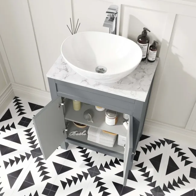 Bermuda Dove Grey Vanity with Marble Top & Oval Counter Top Basin 600mm