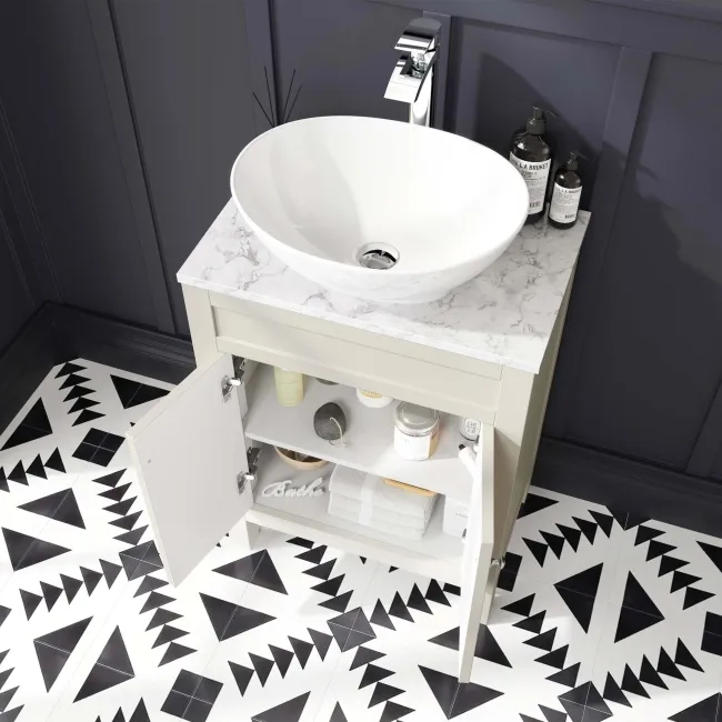 Bermuda Chalk White Vanity with Marble Top & Oval Counter Top Basin 600mm