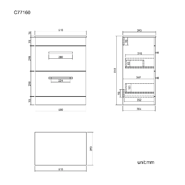 Avon Stone Grey Drawer 600mm - Excludes Counter Top Basin